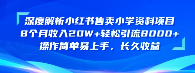 深度解读小红书的出售小学资料新项目，实际操作简单易上手，长期盈利-小i项目网