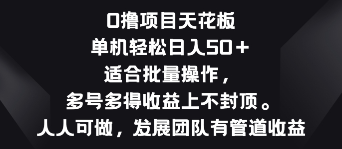 零撸新项目吊顶天花板，单机版一天 50 适宜批量处理，多号多到盈利无限制-小i项目网