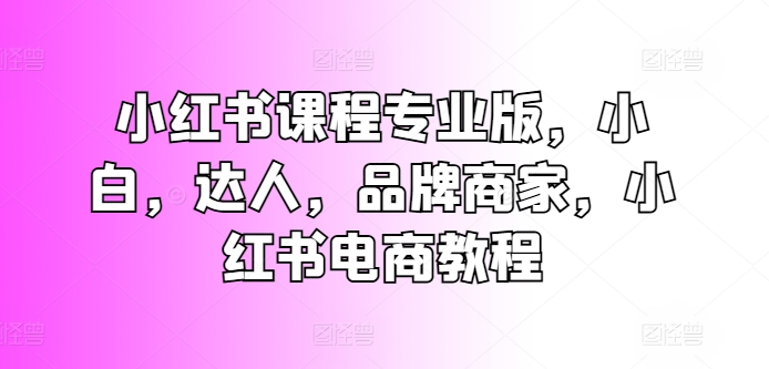 小红书课程专业版，小白，达人，品牌商家，小红书电商教程-小i项目网