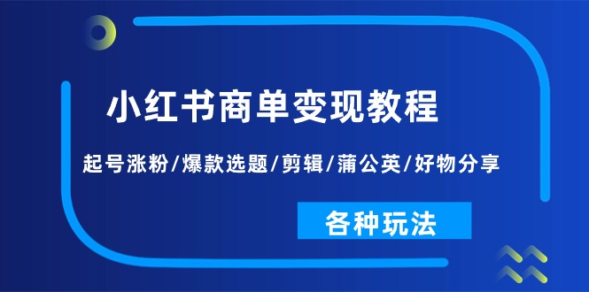 （11164期）小红书商单变现教程：起号涨粉/爆款选题/剪辑/蒲公英/好物分享/各种玩法-小i项目网