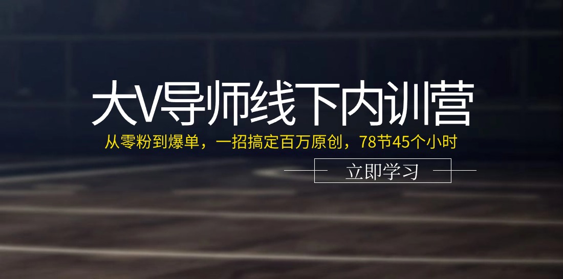 （11261期）大V导师线下内训营：从零粉到爆单，一招搞定百万原创，78节45个小时-小i项目网