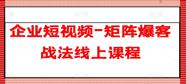 企业短视频-引流矩阵爆客战术在线课程-小i项目网