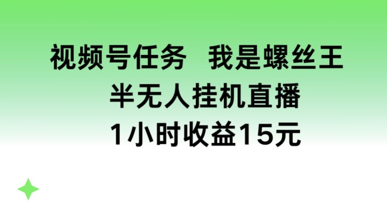 微信视频号每日任务，我就是螺钉王， 半没有人放置挂机1钟头盈利15元【揭密】-中创网_分享中赚网创业资讯_最新网络项目资源-小i项目网