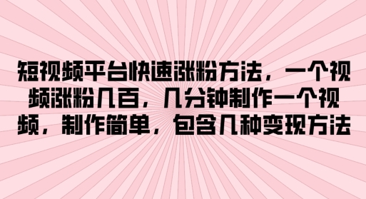 短视频app快速吸粉方式，数分钟制作一个短视频，制作简单，包括几类转现方式-小i项目网