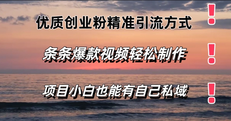 高品质自主创业粉精准引流方法方法，一条条短视频爆品，新手都可以轻松拥有自己公域-小i项目网