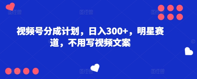 微信视频号分为方案，日入300 ，冠军赛道，不用写文案-小i项目网