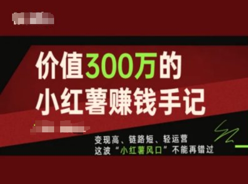 使用价值300万的小红书挣钱笔记，转现高、链接短、轻运营，这一波“小红书出风口”无法再错过了-小i项目网