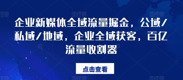 企业新媒体全域流量掘金队，公域流量/公域/地区，公司示范区拓客，百亿元总流量收种器-中创网_分享创业资讯_最新网络项目资源-小i项目网