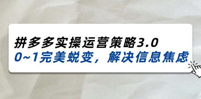 2024-2025拼多多平台实际操作运营战略3.0，0~1华丽蜕变，处理信息焦虑（38节）-中创网_分享创业资讯_最新网络项目资源-小i项目网