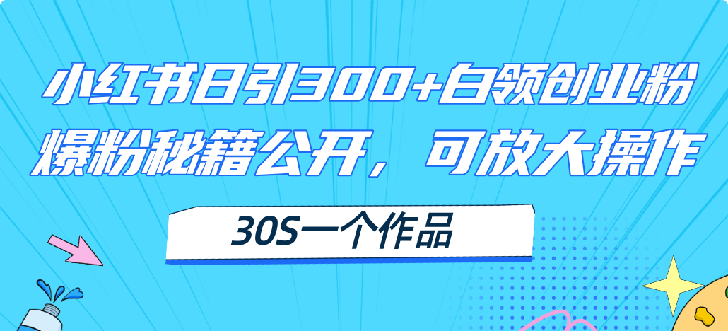 （11692期）小红书日引300+高质白领创业粉，可放大操作，爆粉秘籍！30s一个作品-观竹阁