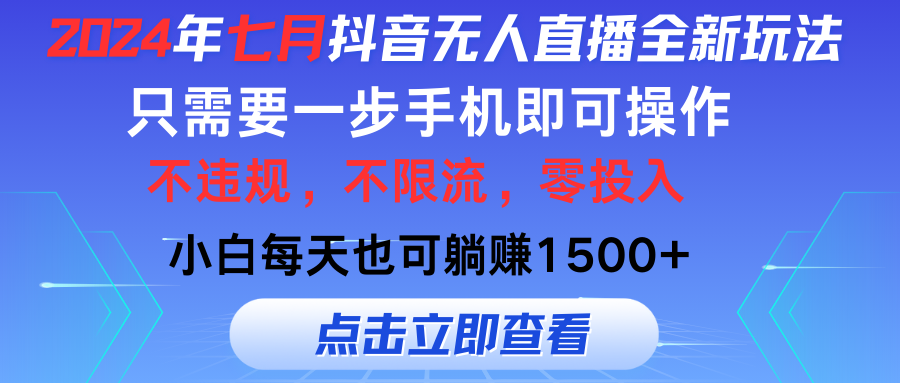 （11756期）2024年七月抖音无人在线全新玩法，仅需一部手机即可操作，新手每日也可以…-小i项目网