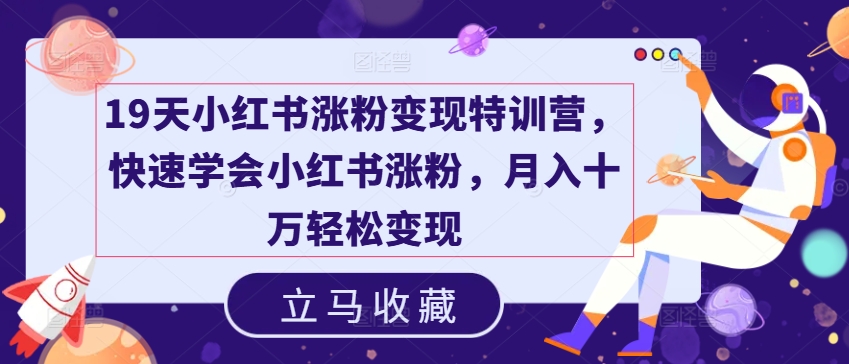 19天小红书涨粉变现特训营，快速学会小红书涨粉，月入十万轻松变现-小i项目网