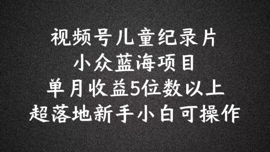 2024蓝海项目视频号儿童纪录片科普，单月收益5位数以上，新手小白可操作【揭秘】-小i项目网