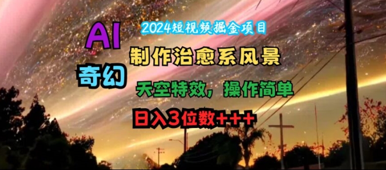 2024短视频掘金项目，AI制作治愈系风景，奇幻天空特效，操作简单，日入3位数【揭秘】-小i项目网