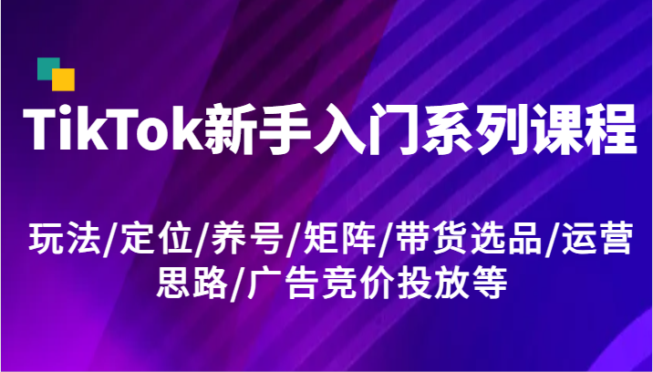 TikTok新手入门系列课程，玩法/定位/养号/矩阵/带货选品/运营思路/广告竞价投放等-小i项目网