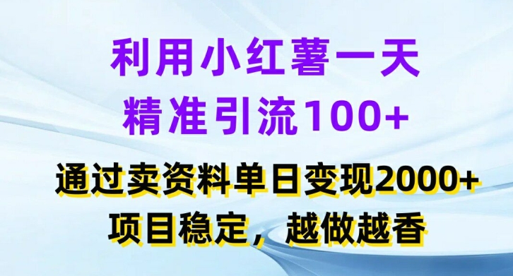 运用小红书的一天精准引流方法100 ，根据卖项目单日转现2k ，新项目平稳，越干越香【揭密】-小i项目网