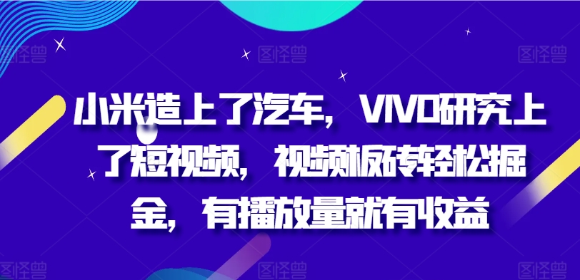 小米手机造上车辆，VIVO科学研究上小视频，短视频砖头轻轻松松掘金队，有播放量就会有盈利-小i项目网