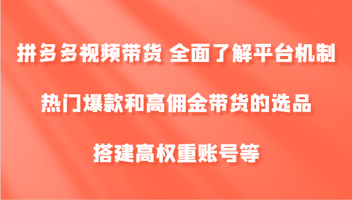 拼多多视频带货 全面了解平台机制、热门爆款和高佣金带货的选品，搭建高权重账号等-小i项目网