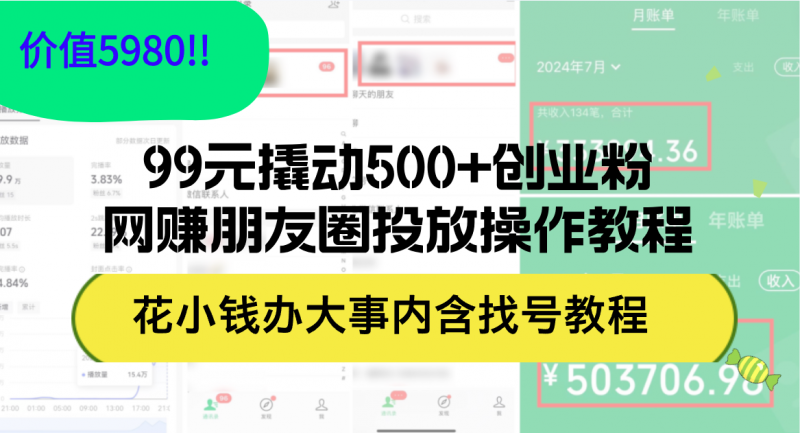 （12431期）99元撬动500+创业粉，网赚朋友圈投放操作教程价值5980！花小钱办大事内…-观竹阁