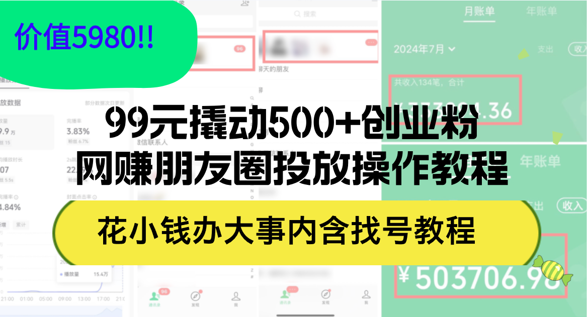 （12431期）99元撬动500+创业粉，网赚朋友圈投放操作教程价值5980！花小钱办大事内…-小i项目网