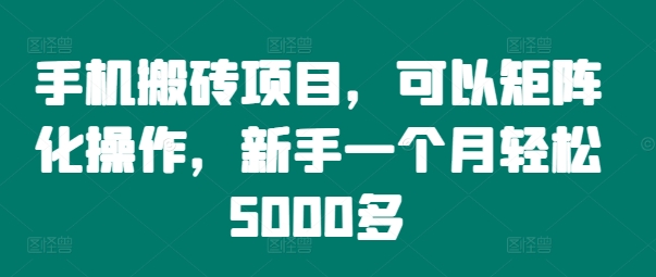 手机搬砖项目，可以矩阵化操作，新手一个月轻松5000多-小i项目网