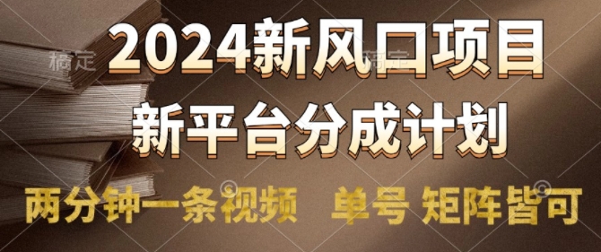 2024风口项目，新平台分成计划，两分钟一条视频，单号 矩阵皆可操作轻松上手月入9000+-小i项目网