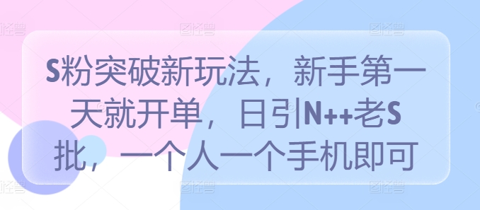 S粉突破新玩法，新手第一天就开单，日引N++老S批，一个人一个手机即可【揭秘】-小i项目网