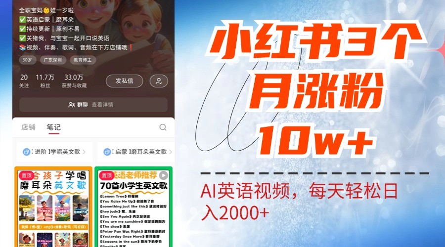 小红书三个月涨粉10W，AI英语视频0成本制作，每天轻松日入2000+-小i项目网