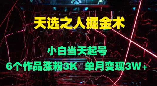 天选之人掘金术，小白当天起号，6个作品涨粉3000+，单月变现3w+-小i项目网