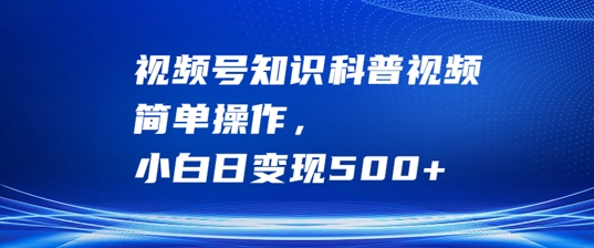 视频号知识科普视频，简单操作，小白日变现500+【揭秘】-小i项目网