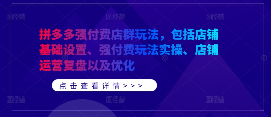 拼多多强付费店群玩法，包括店铺基础设置、强付费玩法实操、店铺运营复盘以及优化-小i项目网