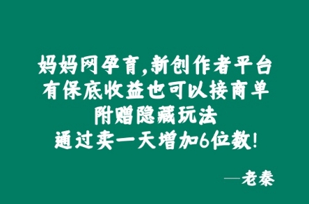 妈妈网孕育，新创作者平台，有保底收益也可以接商单-小i项目网