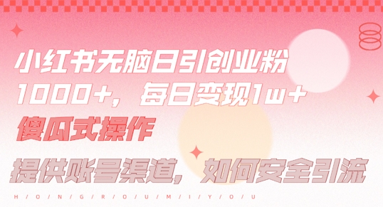 小红书无脑每日引流创业粉500+，小白每天只花半小时，躺赚长尾收益【揭秘】-小i项目网