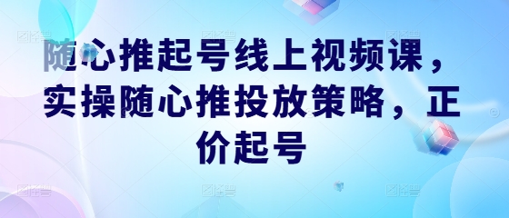 随心推起号线上视频课，实操随心推投放策略，正价起号-小i项目网