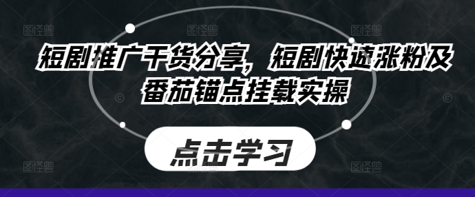 短剧推广干货分享，短剧快速涨粉及番茄锚点挂载实操-小i项目网