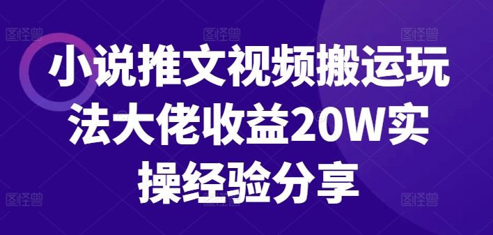 小说推文视频搬运游戏玩法巨头盈利20W实战经验共享-小i项目网