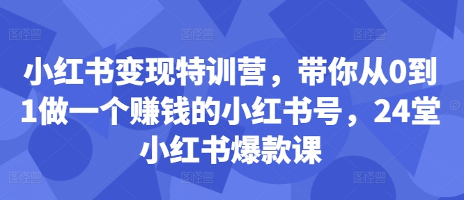 小红书的转现夏令营，陪你从0到1做一个挣钱的小红书号，24堂小红书爆款课-小i项目网