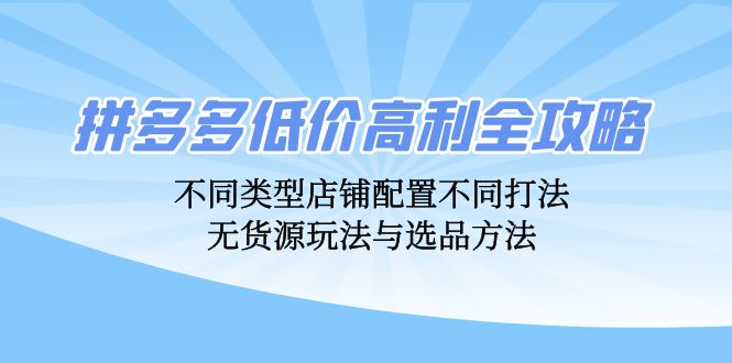 （12897期）拼多多低价高利全攻略：不同类型店铺配置不同打法，无货源玩法与选品方法-小i项目网