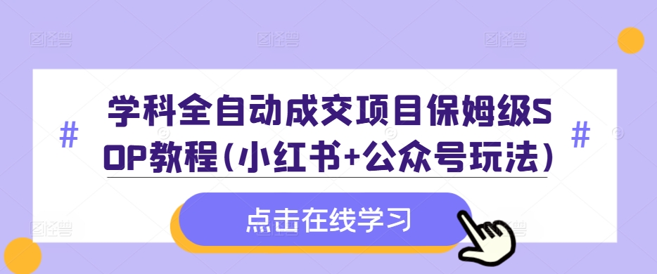 课程自动式交易量新项目家庭保姆级SOP实例教程(小红书的 微信公众号游戏玩法)含材料-小i项目网