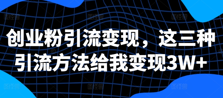 自主创业粉引流变现，这三种推广方法帮我转现3W 【揭密】-观竹阁