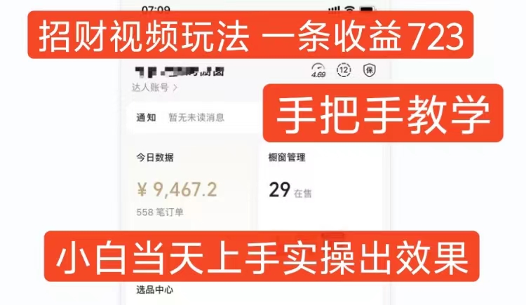 旺财短视频游戏玩法，一条视频收益723，一对一教学，新手当日可入门-小i项目网