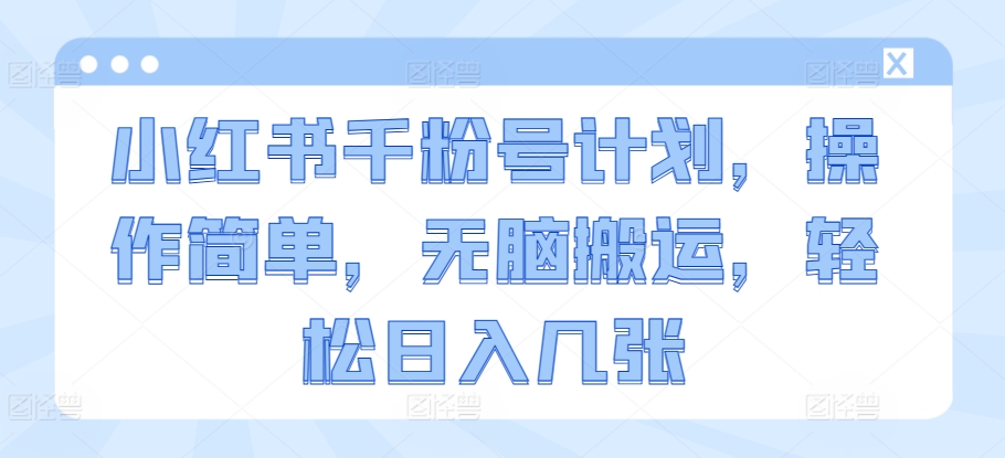 小红书的千粉号方案，使用方便，没脑子运送，轻轻松松日入多张-小i项目网