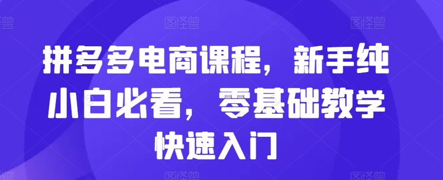 拼多多电商课程内容，初学者纯小白必读，零基础教学快速上手-小i项目网