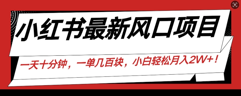 小红书最新风口项目，一天只用10分钟，一单几百块，小白简单无脑操作!-小i项目网