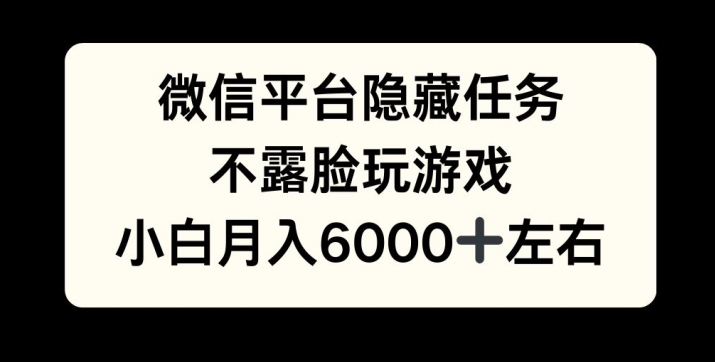 微信平台隐藏任务，不露脸玩游戏，月入6000+-小i项目网