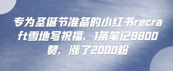 专为圣诞节准备的小红书recraft雪地写祝福，1条笔记8800赞，涨了2000粉-小i项目网