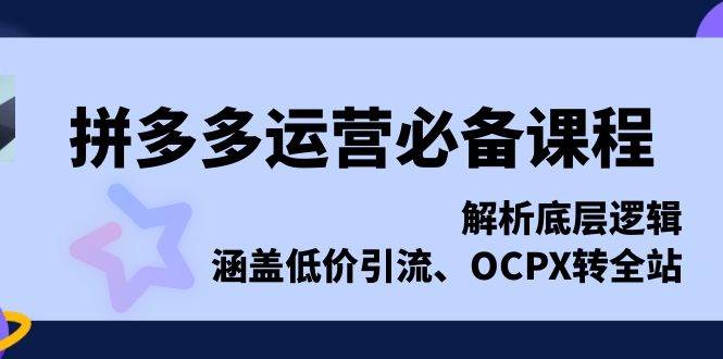 拼多多运营必不可少课程内容，分析底层思维，包含低价引流、OCPX转整站-小i项目网