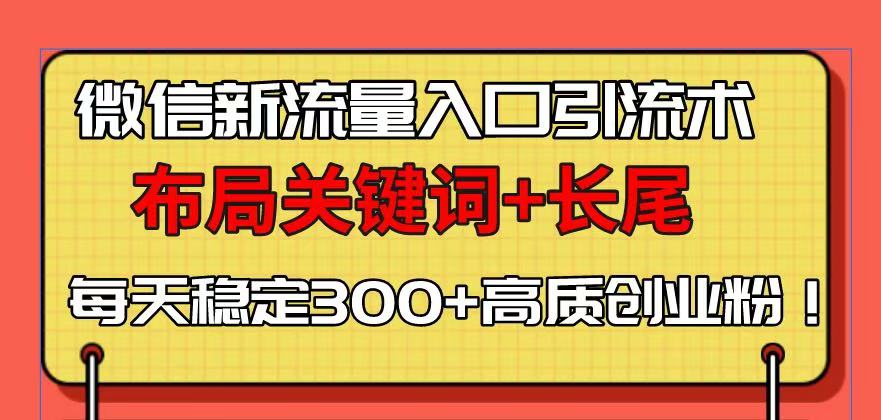 （13897期）微信新流量入口引流术，布局关键词+长尾，每天稳定300+高质创业粉！-观竹阁