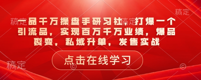 一品一定股票操盘手研习社，打穿一个引流品，完成上百万一定销售业绩，爆款裂变式，公域升单，开售实战演练-小i项目网