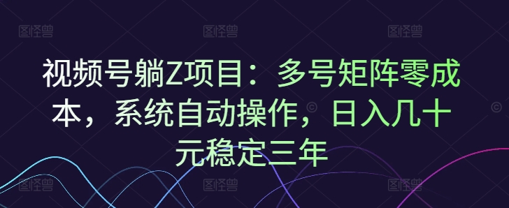 视频号躺Z项目：多号矩阵零成本，系统自动操作，日入几十元稳定三年-小i项目网